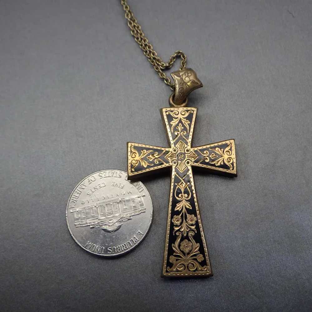 Antique Victorian Engraved, Enamel Accented Cross… - image 8
