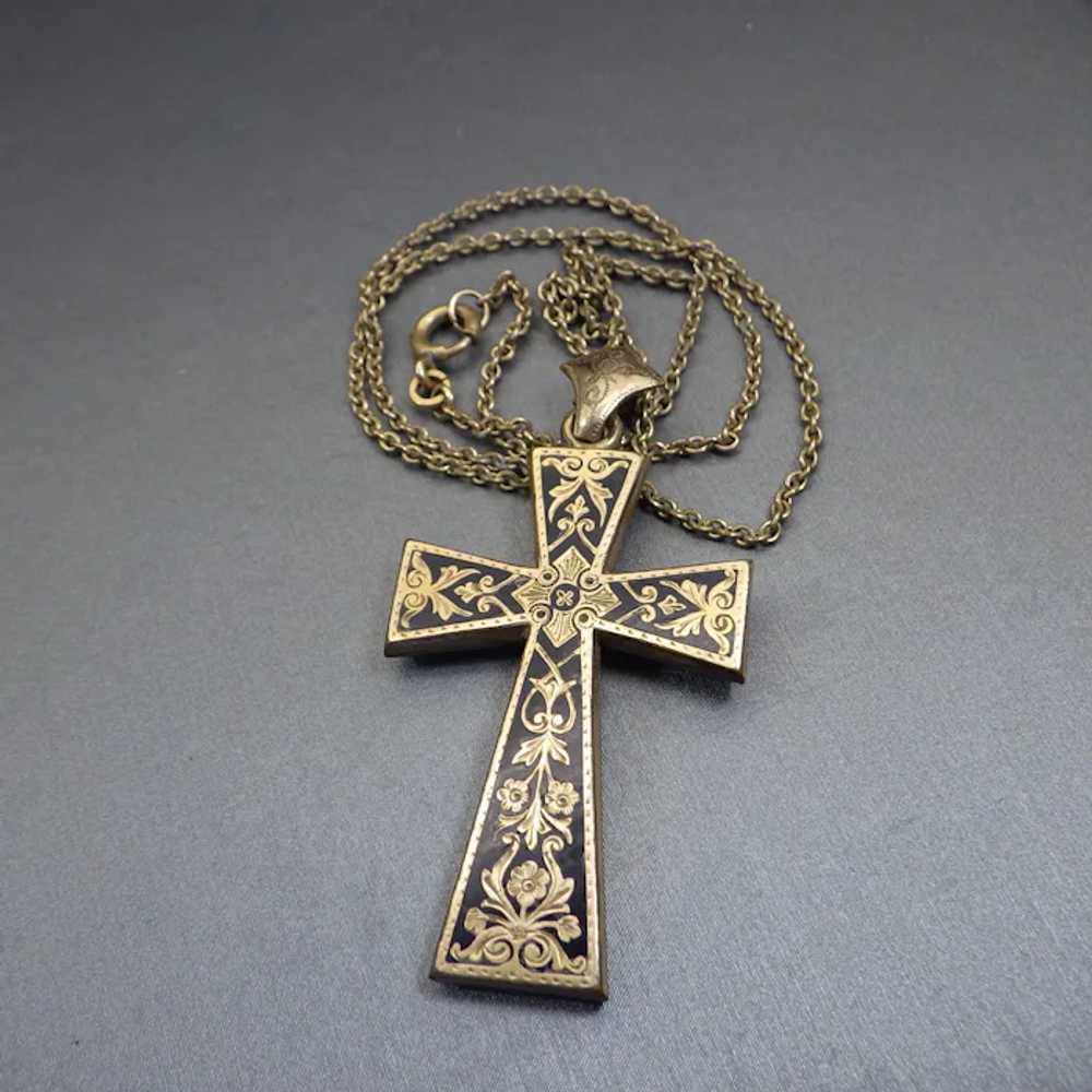 Antique Victorian Engraved, Enamel Accented Cross… - image 9