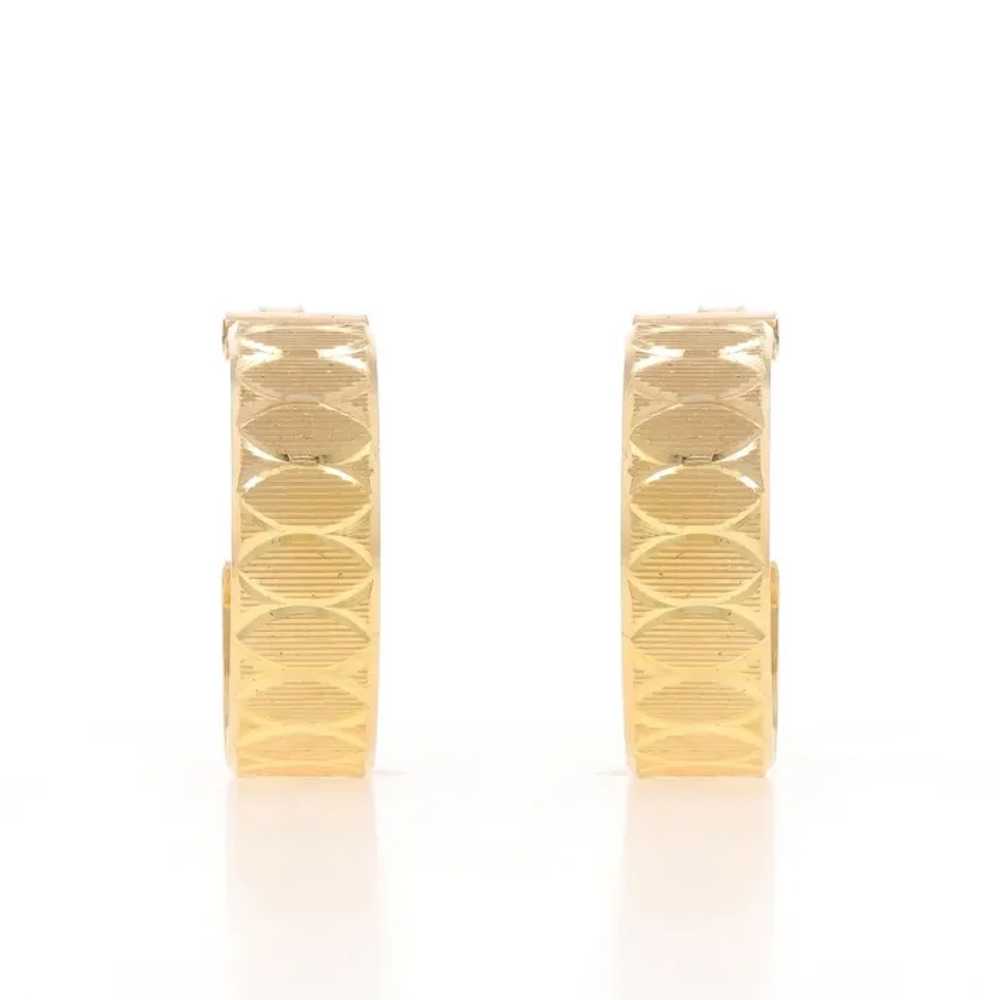 Yellow Gold Etched Half-Hoop Earrings - 14k Pierc… - image 3