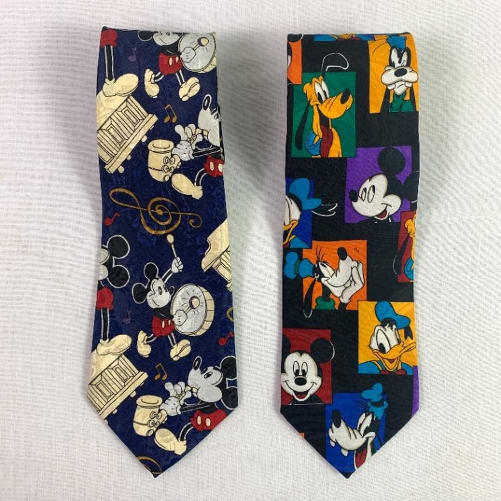 Vintage 90's Disney Lot of 2 Ties Mickey Goofy Do… - image 1