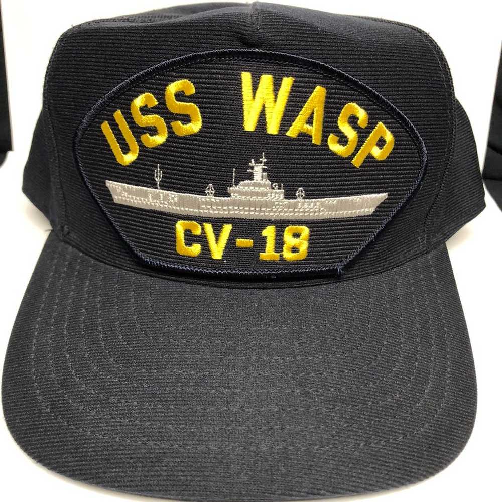 Vintage Mens Navy Cap Blue Hat USS WASP CV/CVA/CV… - image 2