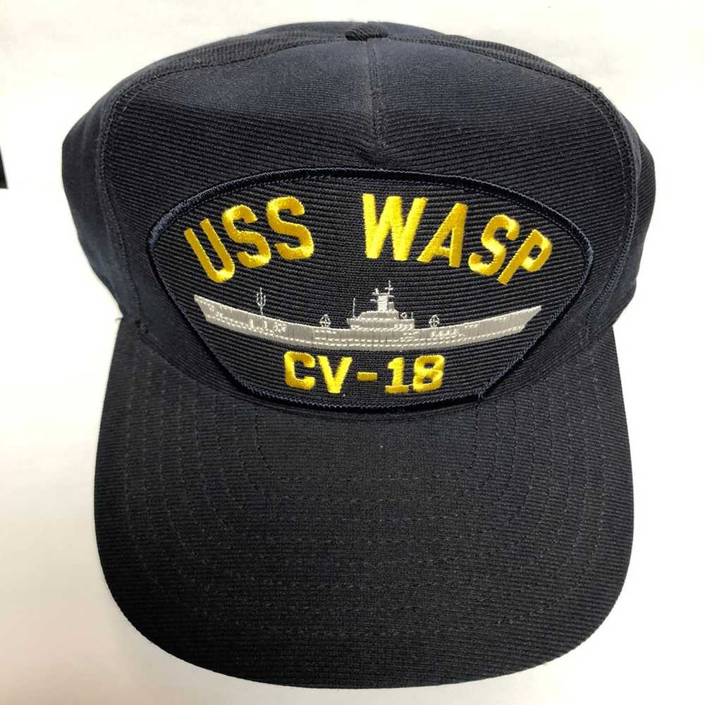 Vintage Mens Navy Cap Blue Hat USS WASP CV/CVA/CV… - image 9