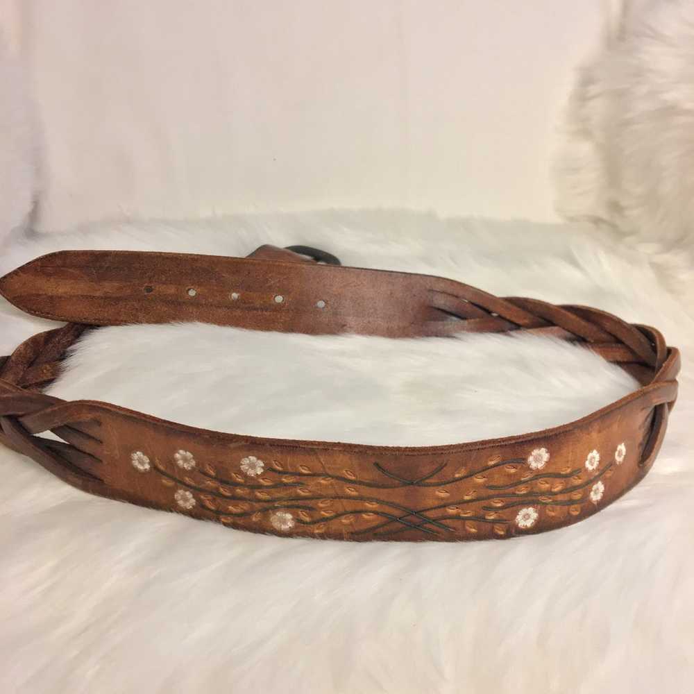 Vintage 70's Mens Brown Leather Belt with Daisy T… - image 2