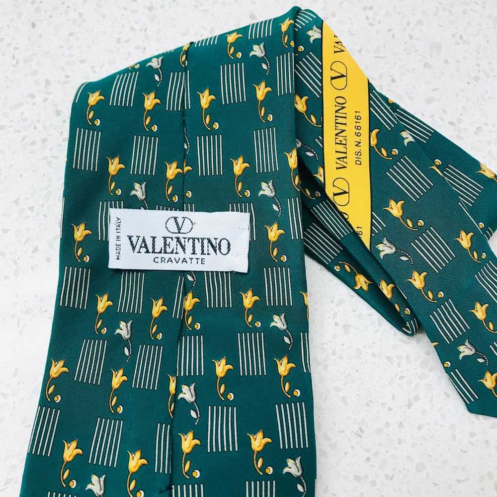 Valentino Vintage Designer Green Gold Silk Tie Ma… - image 2