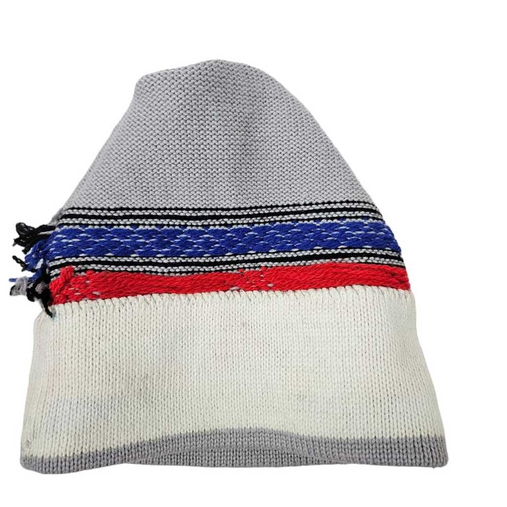 Vintage Nordic Ski Beanie Hat Gray Blue & Red Fai… - image 4