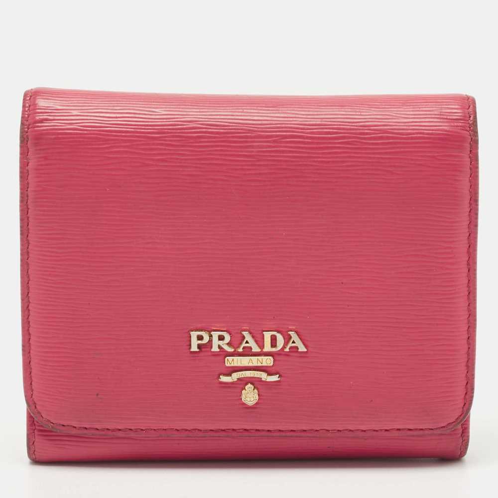 Prada PRADA Pink Move Leather Logo Trifold Wallet - image 1