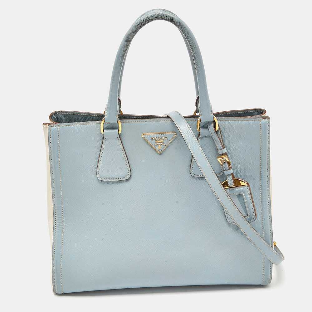 Prada PRADA Blue/White Saffiano Lux Leather Open … - image 1