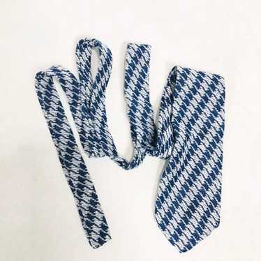Vintage Knit Houndstooth Plaid Blue Tie - image 1