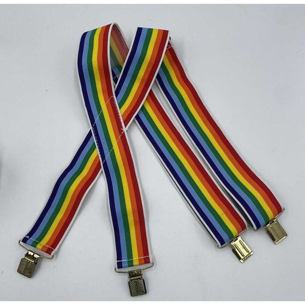 Vintage Rainbow Suspenders Stretchy Adjustable 1.… - image 1