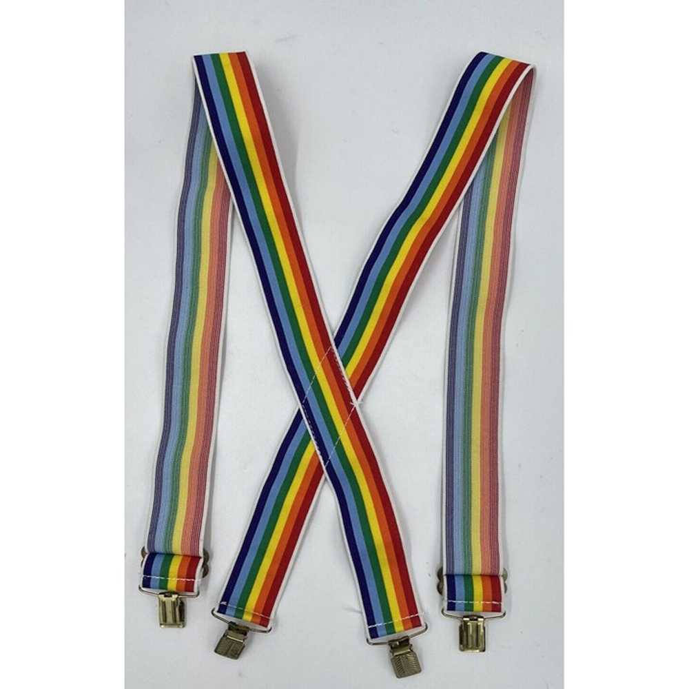 Vintage Rainbow Suspenders Stretchy Adjustable 1.… - image 2