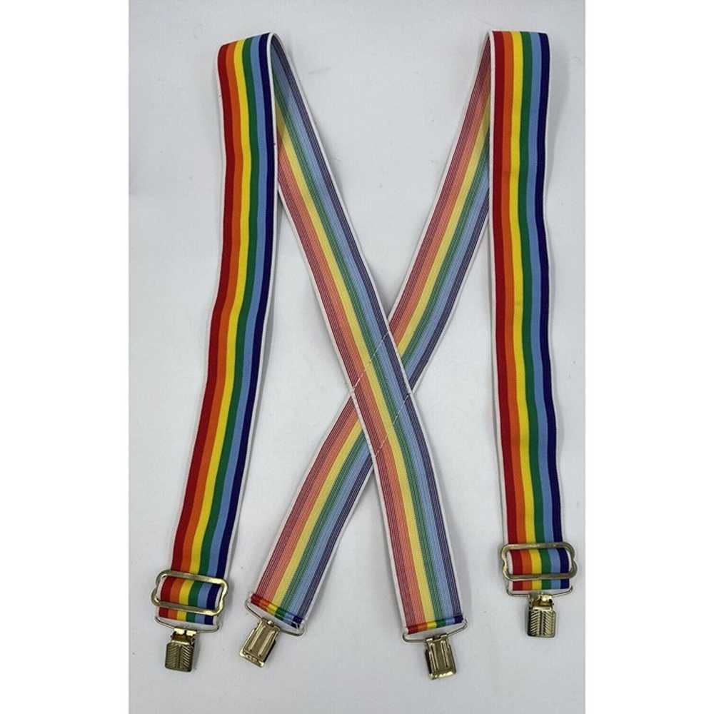 Vintage Rainbow Suspenders Stretchy Adjustable 1.… - image 3