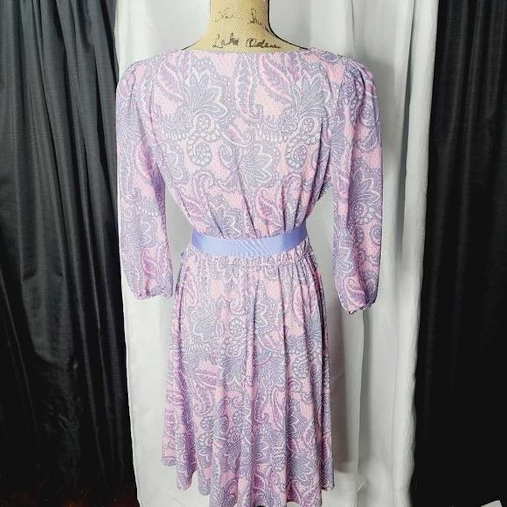 Vintage Vintage 1970s Hot Pink Navy Blue Paisley … - image 4