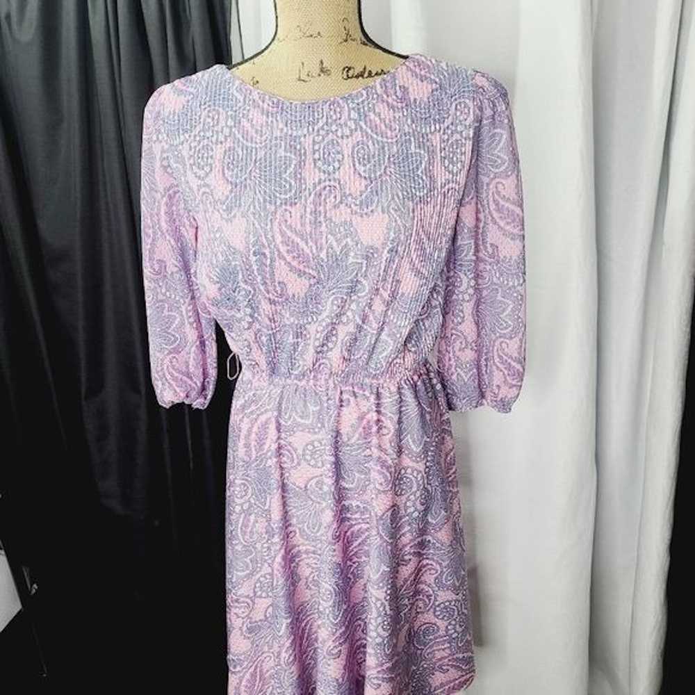 Vintage Vintage 1970s Hot Pink Navy Blue Paisley … - image 5