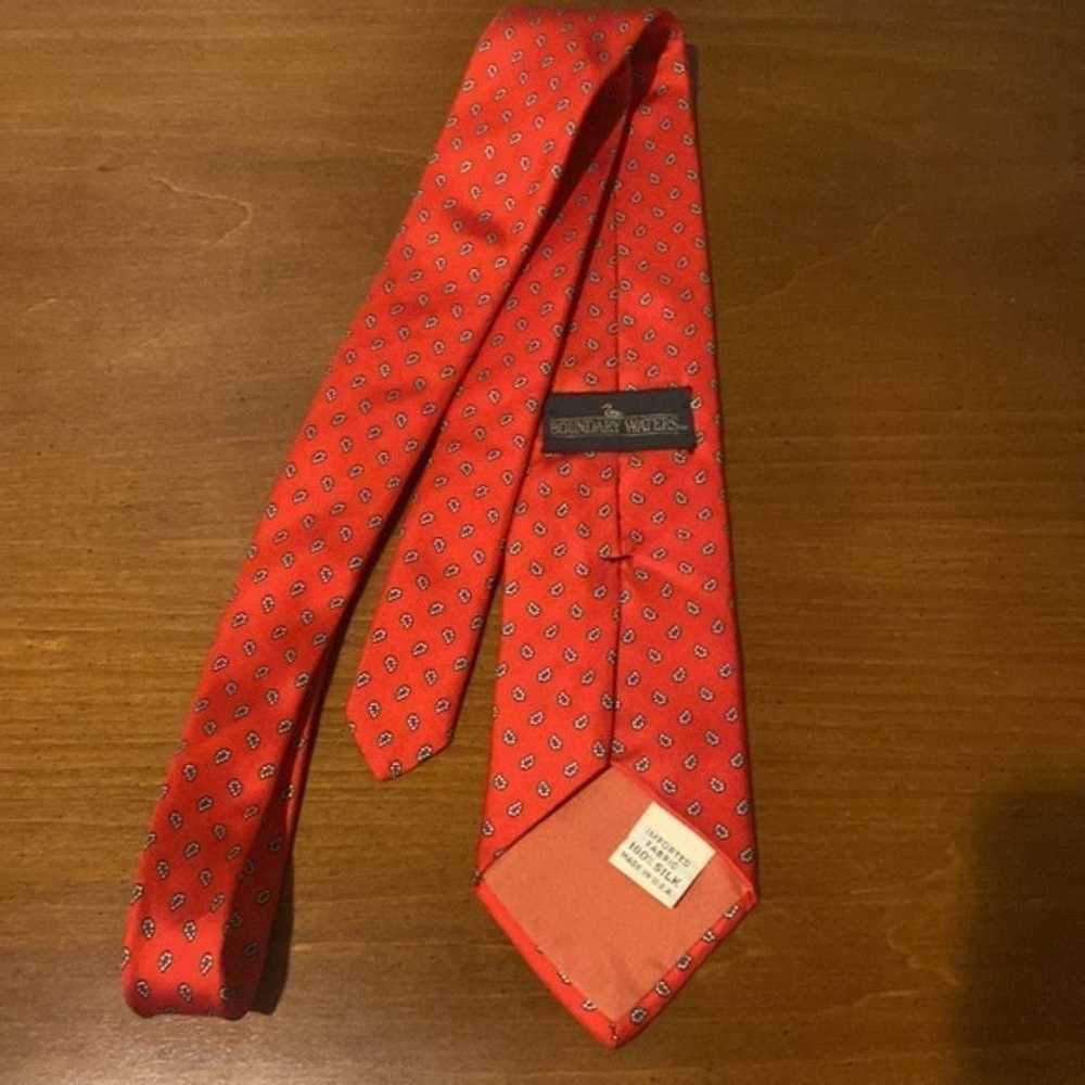 Silk Boundary Waters 100% Silk Red Tie with Blue … - image 5