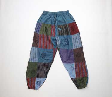 Multicolored Striped Patchwork Boho Harem Cotton Pants, Multicoloured