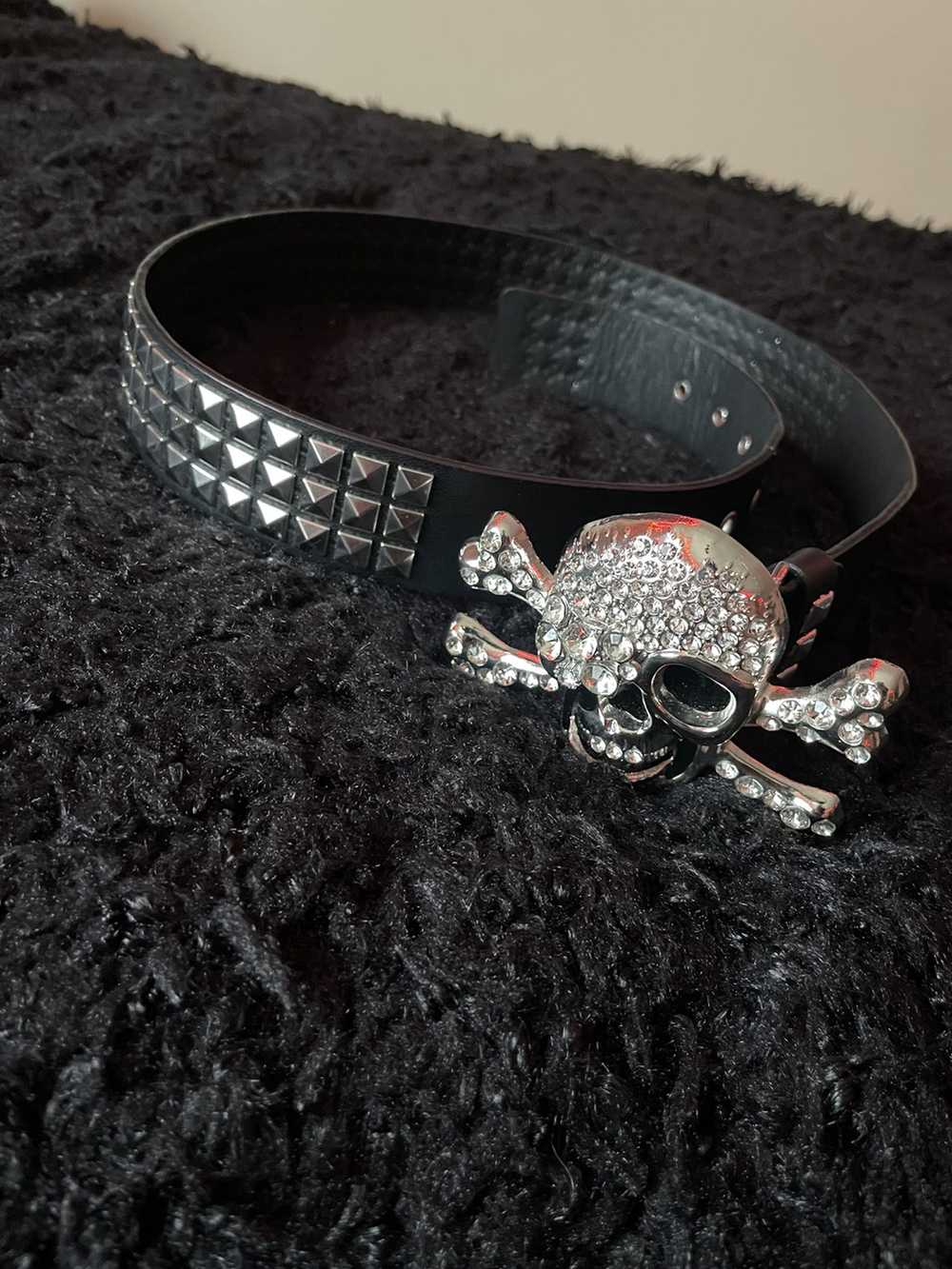 Leather × Streetwear × Vintage Rhinestone skull b… - image 2