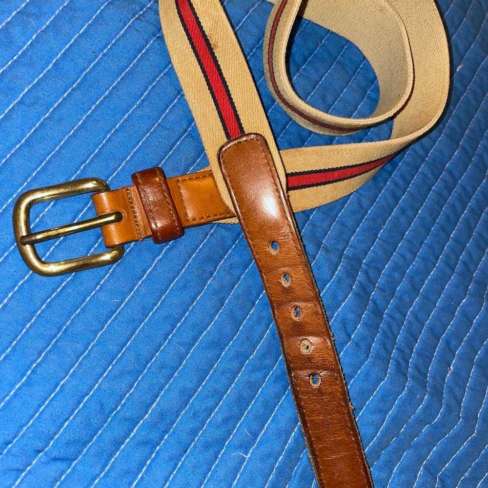 Vintage GAP Belt Tan Red Blue Striped Fabric Elas… - image 1