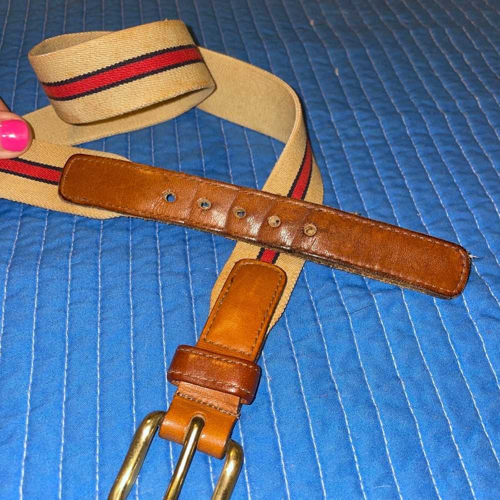 Vintage GAP Belt Tan Red Blue Striped Fabric Elas… - image 2