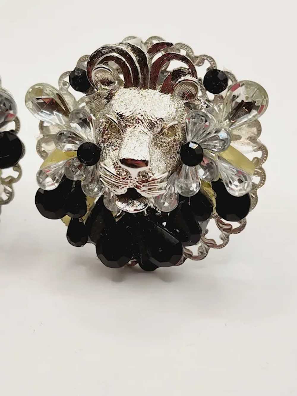 Vintage 80s Lion Embellished Clip Earrings (A572) - image 2