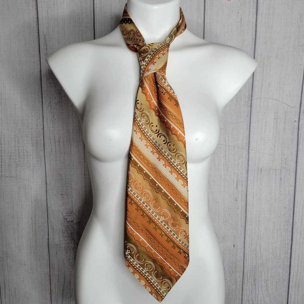 Vintage 70s Orange Diagonal Stripe Wide Tie by Ge… - image 1