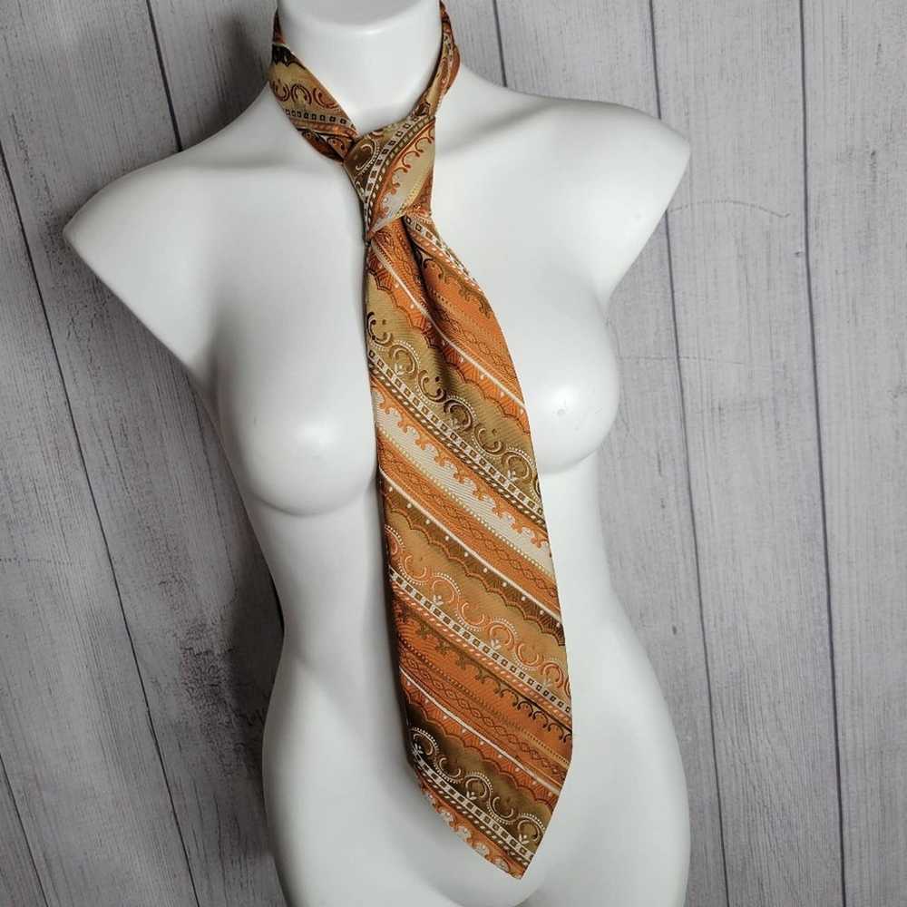 Vintage 70s Orange Diagonal Stripe Wide Tie by Ge… - image 2