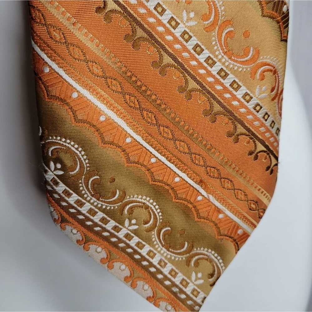 Vintage 70s Orange Diagonal Stripe Wide Tie by Ge… - image 3