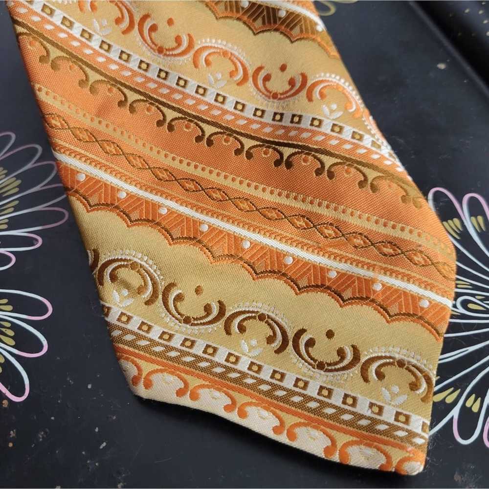 Vintage 70s Orange Diagonal Stripe Wide Tie by Ge… - image 7