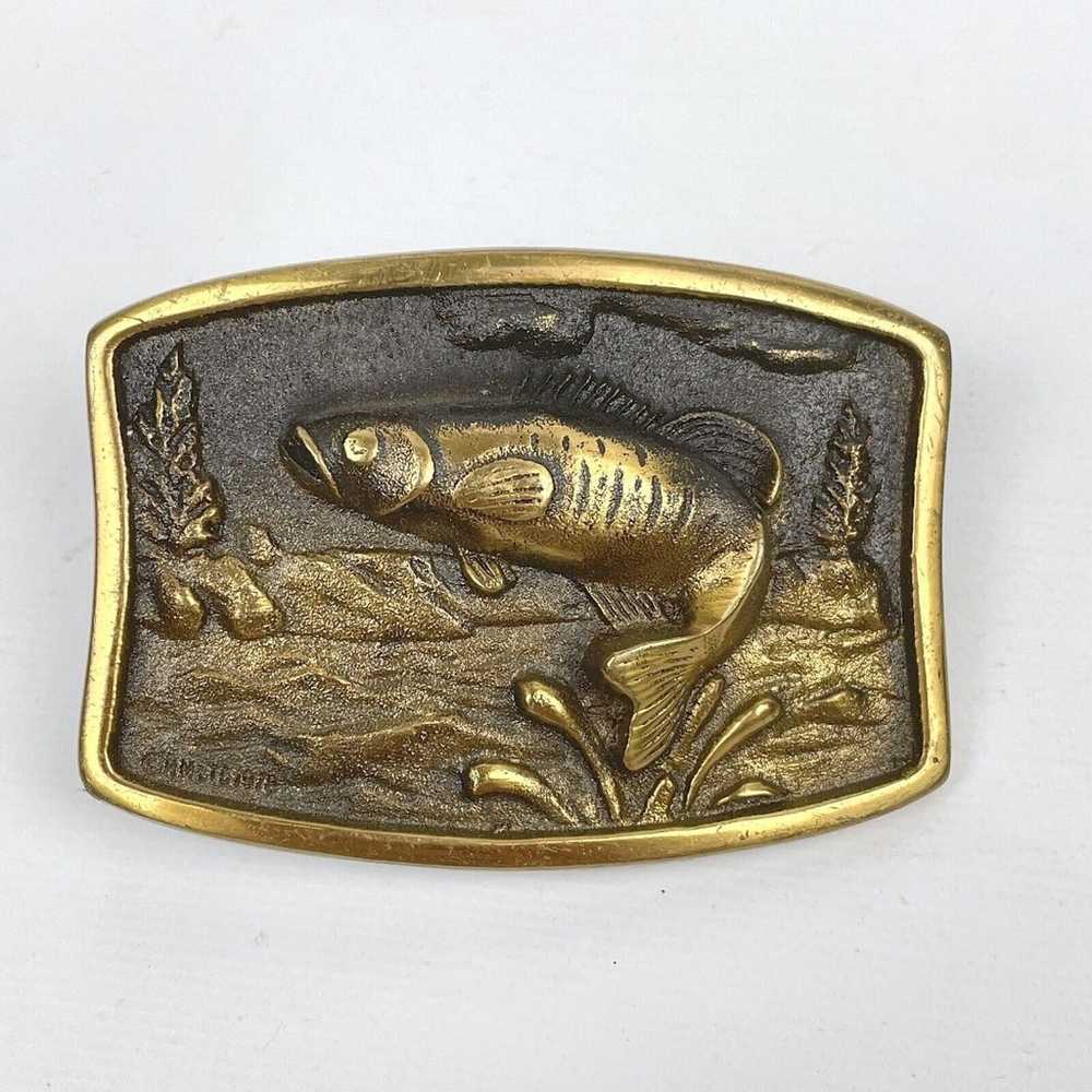 VTG 1978 Bass Fish Angler Solid Brass Belt Buckle… - image 1