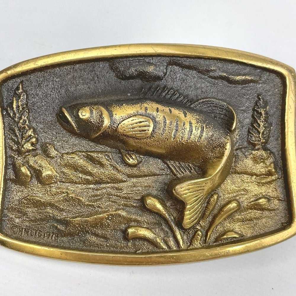 VTG 1978 Bass Fish Angler Solid Brass Belt Buckle… - image 3