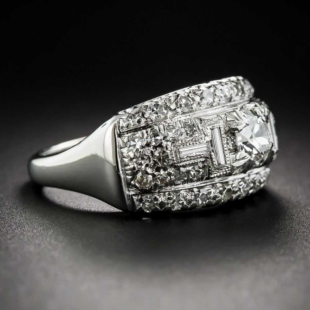 Late Art Deco Diamond and Platinum Band Ring - image 2