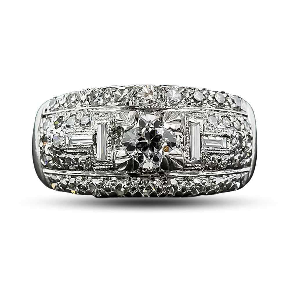 Late Art Deco Diamond and Platinum Band Ring - image 5