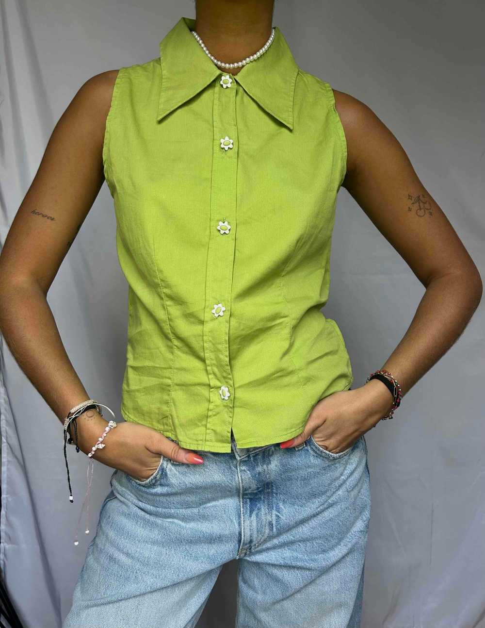 Sleeveless cotton shirt - Vintage sleeveless blou… - image 4