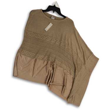 NWT Womens Brown Tight-Knit Asymmetrical Hem Ponc… - image 1