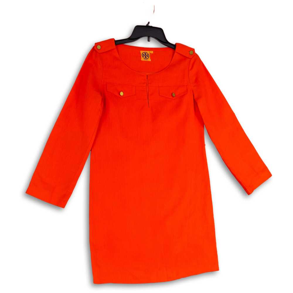 Tory Burch Womens Orange Long Sleeve Keyhole Neck… - image 1