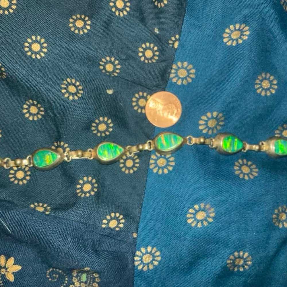 Vintage Mexican green lab opal bracelet 925 - image 5