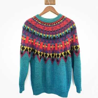 Vintage 80s Ivy SWEATER Size LARGE Hand Knit Chun… - image 1