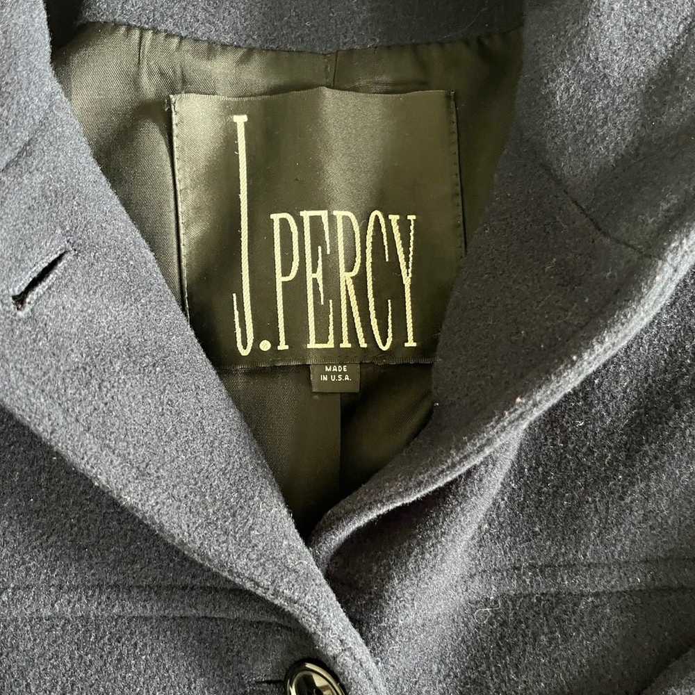 J Percy vintage navy hooded merino wool coat size… - image 5