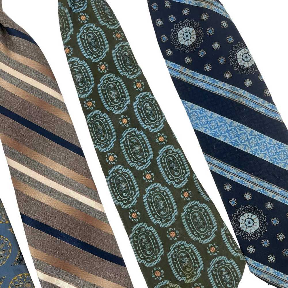 Vintage 70’s Ties Set of 5 Blue Gold Green Clip On - image 3