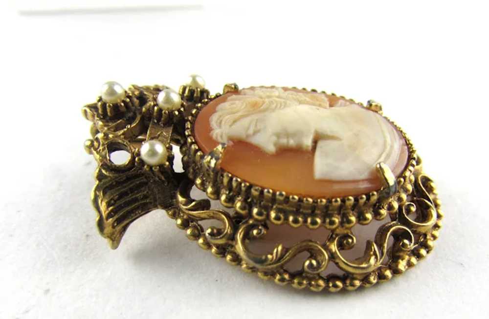 Vintage Florenza Gold Tone Cameo Pin With Tiny Fa… - image 5