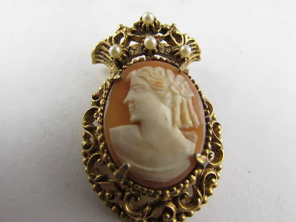 Vintage Florenza Gold Tone Cameo Pin With Tiny Fa… - image 6