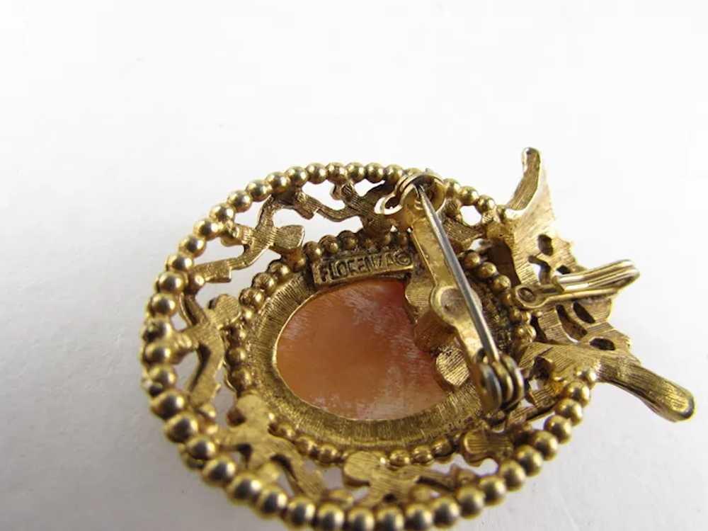 Vintage Florenza Gold Tone Cameo Pin With Tiny Fa… - image 7