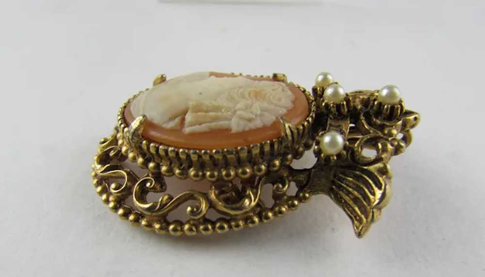 Vintage Florenza Gold Tone Cameo Pin With Tiny Fa… - image 8