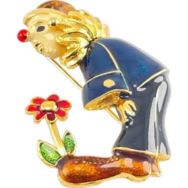 Clown or Jester Pin Enamel with Sprouting Daisy F… - image 1