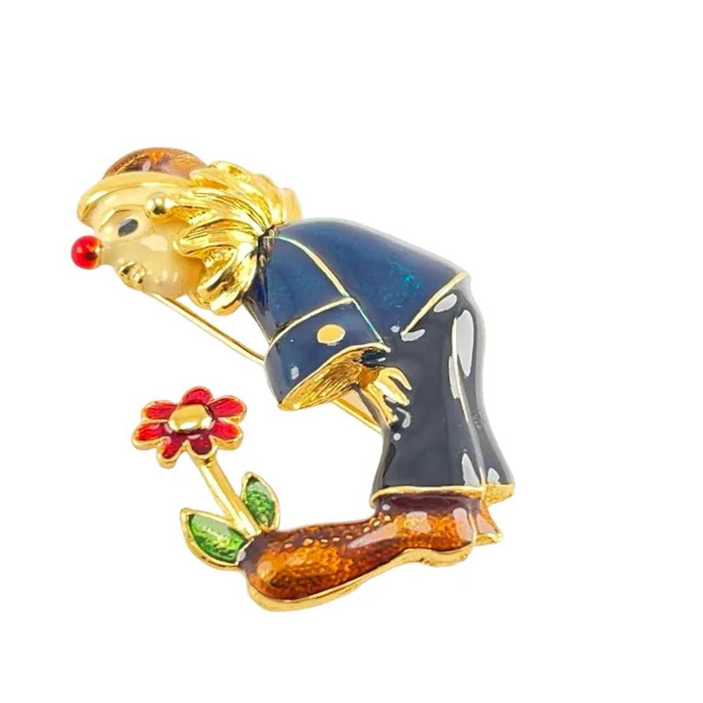 Clown or Jester Pin Enamel with Sprouting Daisy F… - image 2