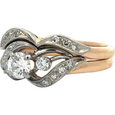Estate c1960's Diamond Wedding Ring Set in 14kt G… - image 1