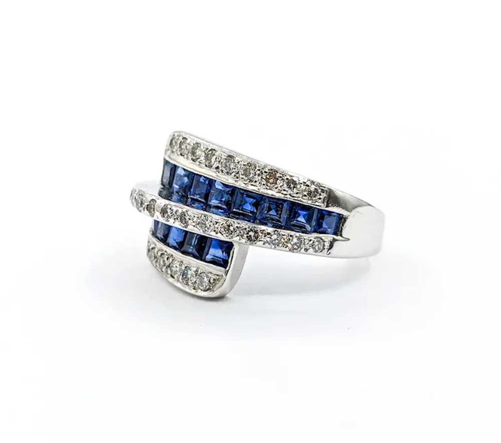 Blue Sapphire & Diamond Bypass Ring In White Gold - image 10