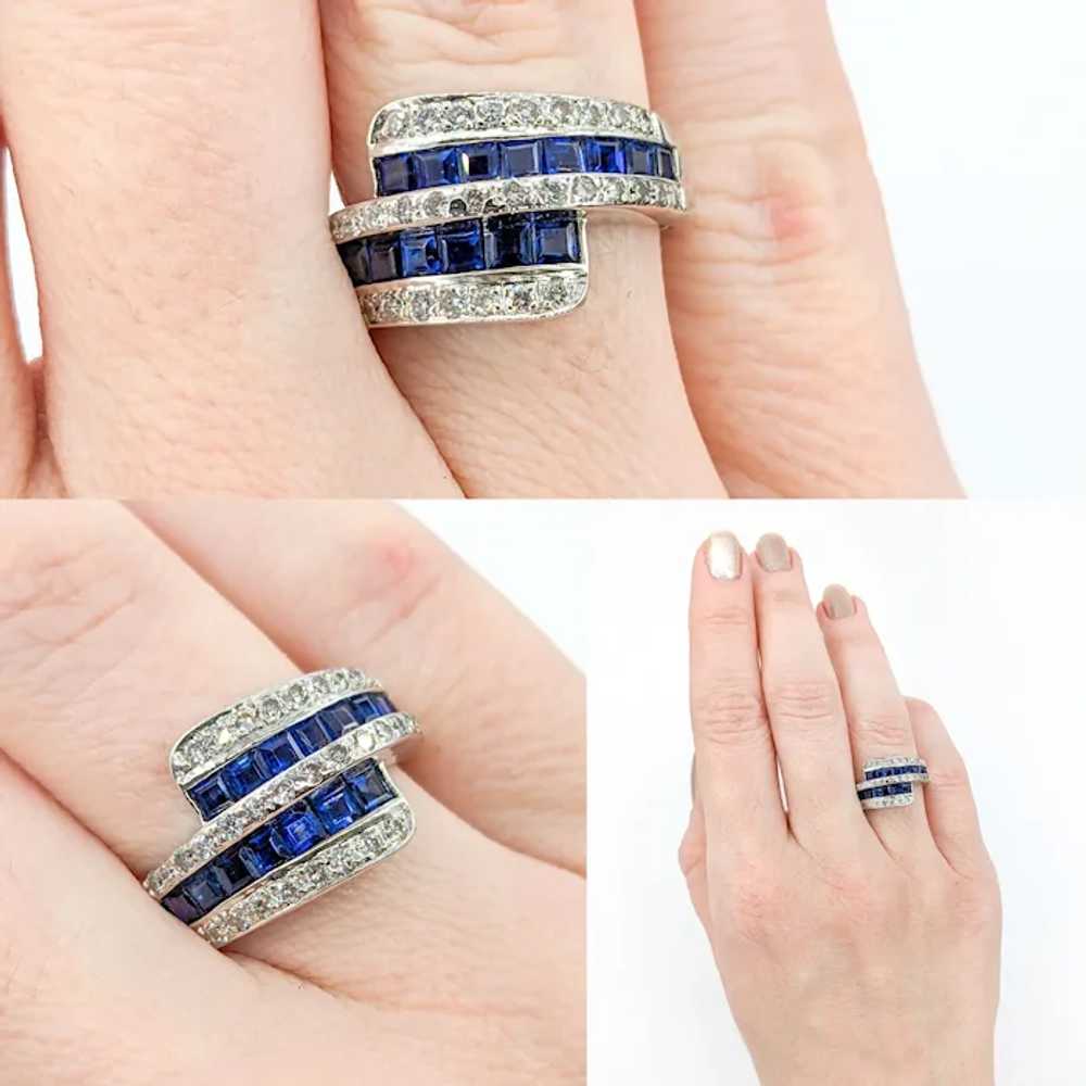Blue Sapphire & Diamond Bypass Ring In White Gold - image 2