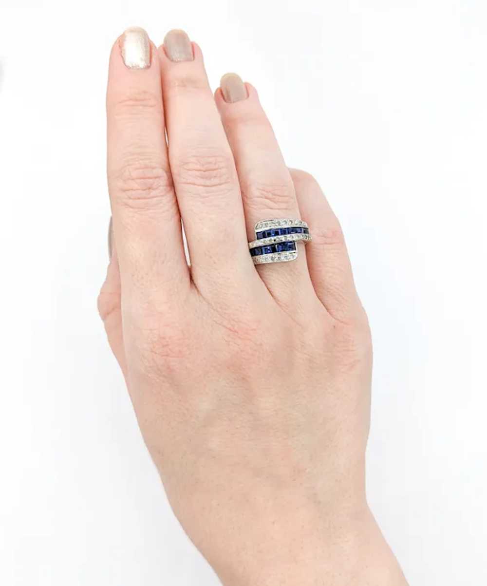 Blue Sapphire & Diamond Bypass Ring In White Gold - image 3
