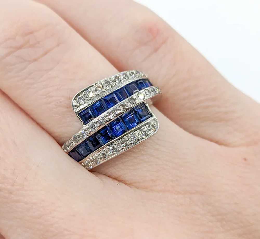 Blue Sapphire & Diamond Bypass Ring In White Gold - image 4