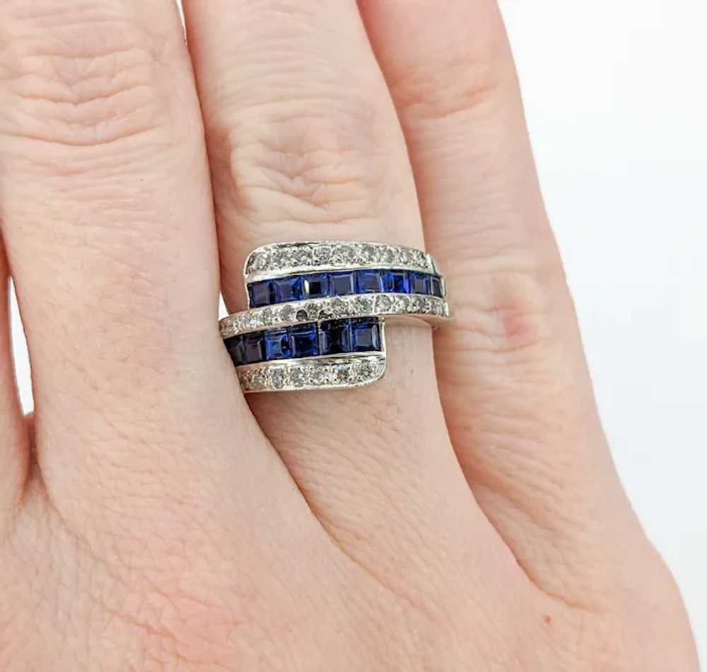 Blue Sapphire & Diamond Bypass Ring In White Gold - image 6